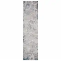 Photo of Grey And Blue Abstract Power Loom Stain Resistant Runner Rug