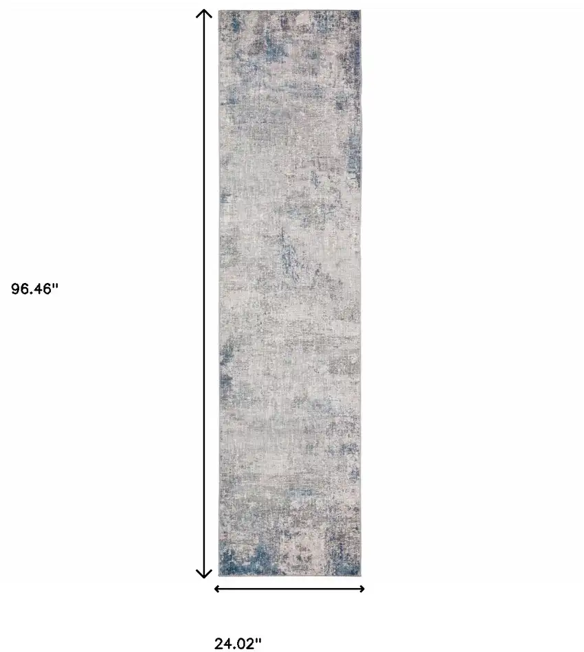 Grey And Blue Abstract Power Loom Stain Resistant Runner Rug Photo 10