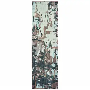 Photo of Grey And Blue Abstract Power Loom Stain Resistant Runner Rug