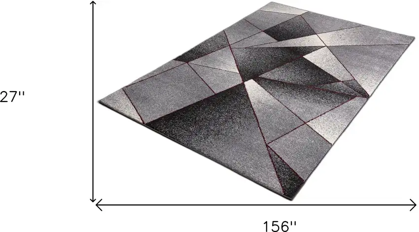 13' Gray And Ivory Geometric Shag Runner Rug Photo 3