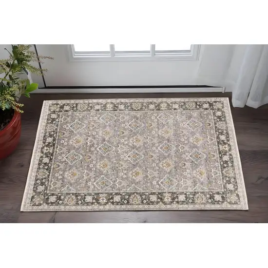 Grey And Blue Oriental Power Loom Stain Resistant Area Rug With Fringe Photo 2