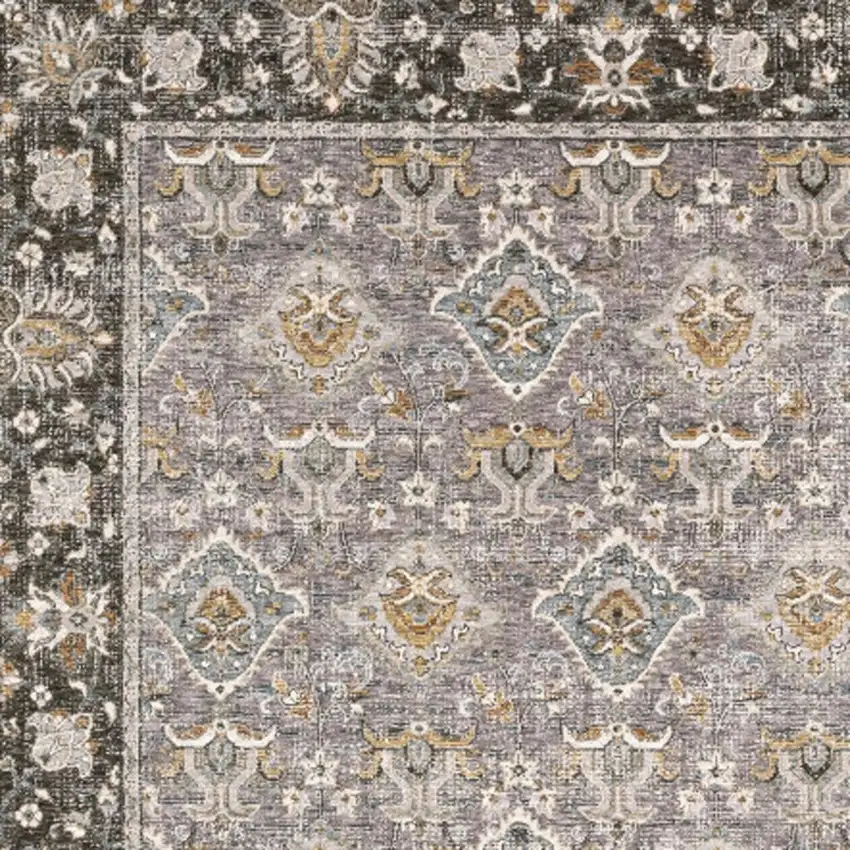 Grey And Blue Oriental Power Loom Stain Resistant Area Rug With Fringe Photo 4