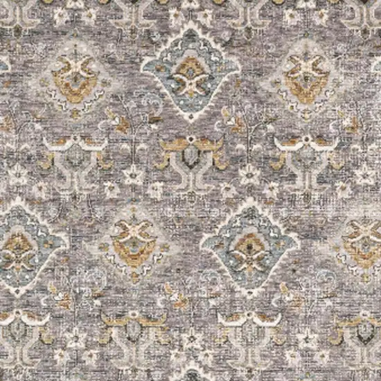 Grey And Blue Oriental Power Loom Stain Resistant Area Rug With Fringe Photo 3