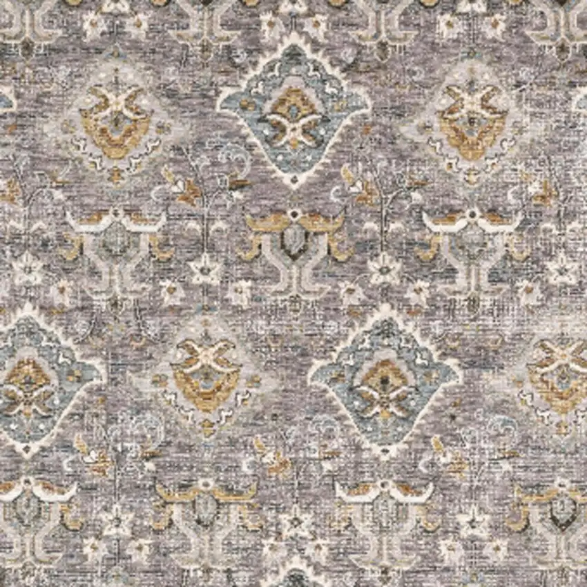 Grey And Blue Oriental Power Loom Stain Resistant Area Rug With Fringe Photo 3