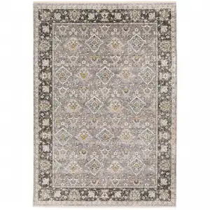 Photo of Grey And Blue Oriental Power Loom Stain Resistant Area Rug With Fringe