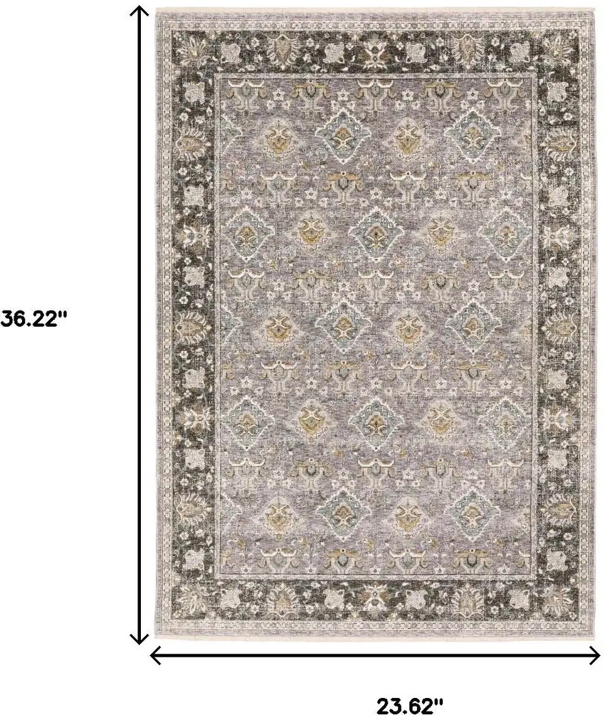Grey And Blue Oriental Power Loom Stain Resistant Area Rug With Fringe Photo 9