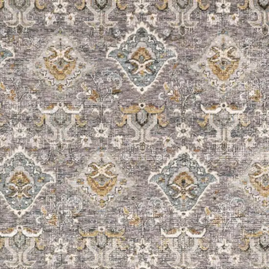 Grey And Blue Oriental Power Loom Stain Resistant Area Rug With Fringe Photo 6