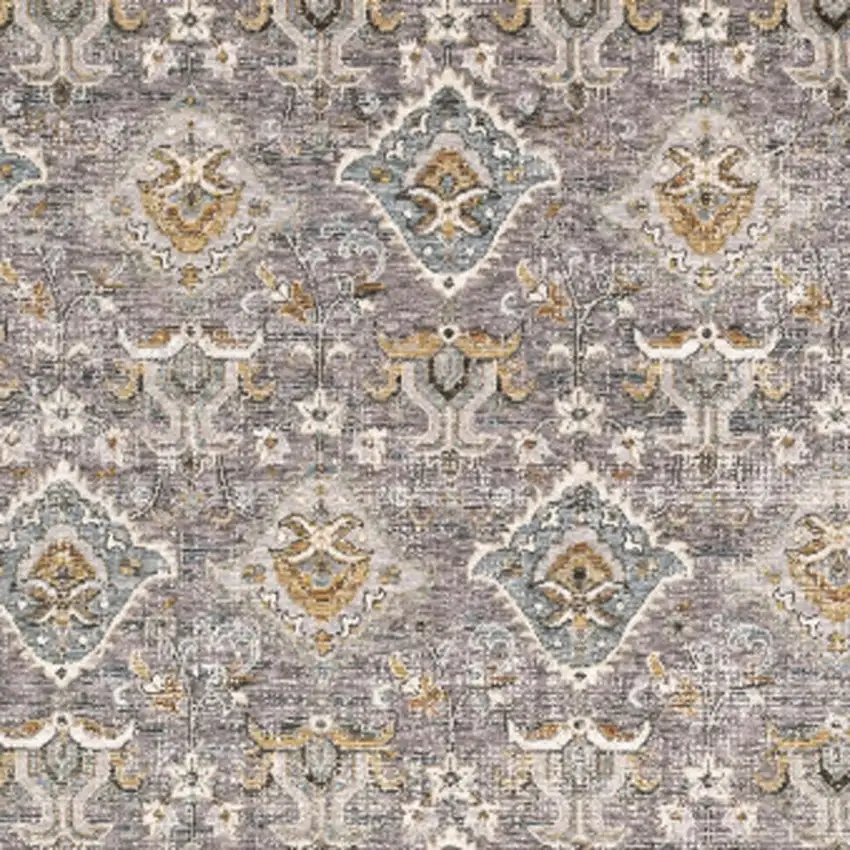 Grey And Blue Oriental Power Loom Stain Resistant Area Rug With Fringe Photo 6