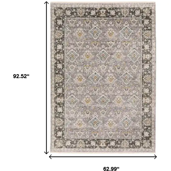 Grey And Blue Oriental Power Loom Stain Resistant Area Rug With Fringe Photo 3