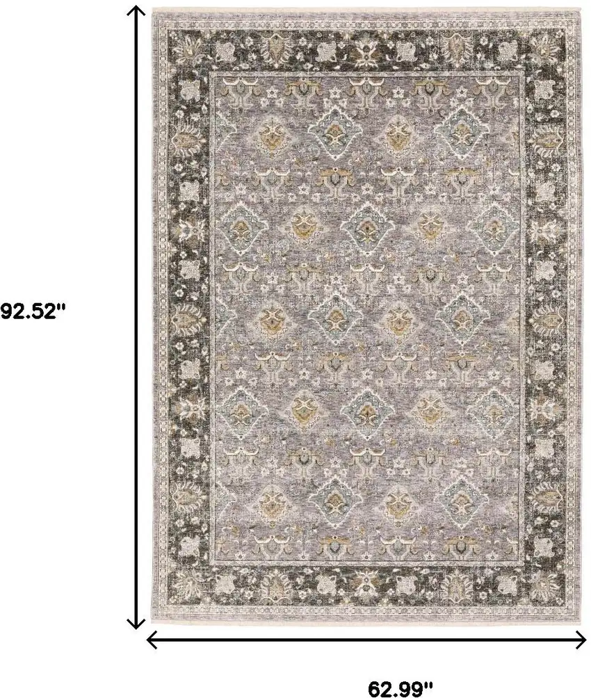 Grey And Blue Oriental Power Loom Stain Resistant Area Rug With Fringe Photo 3