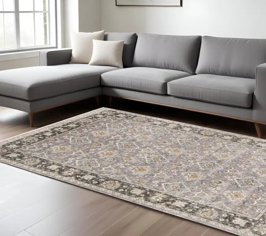 Blue and Gray Oriental Power Loom Area Rug With Fringe Photo 2