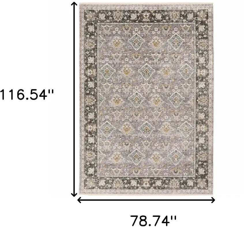Blue and Gray Oriental Power Loom Area Rug With Fringe Photo 3