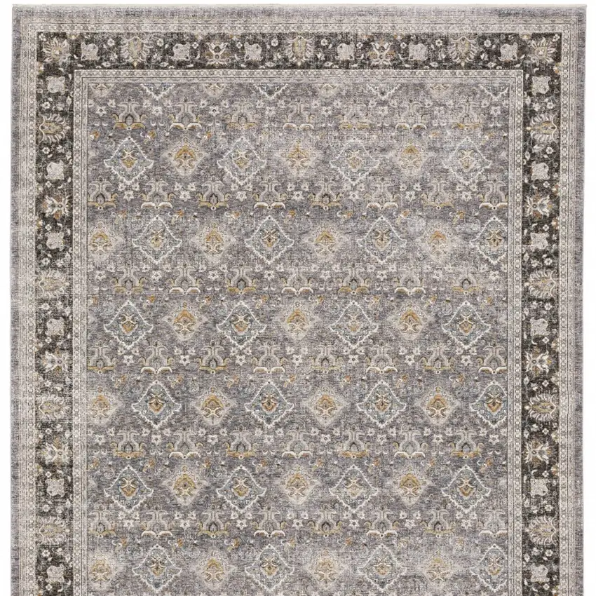 Gray And Blue Oriental Distressed Area Rug With Fringe Photo 6
