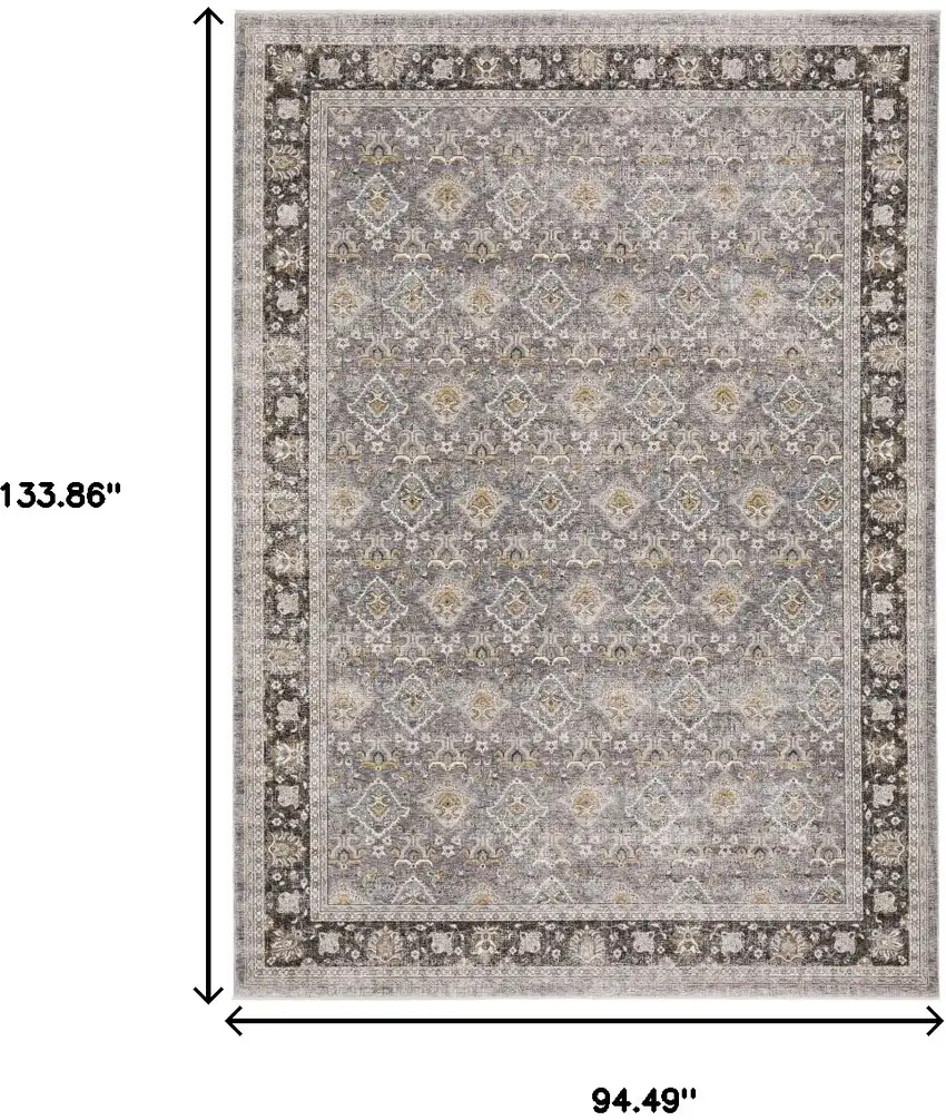 Gray And Blue Oriental Distressed Area Rug With Fringe Photo 3