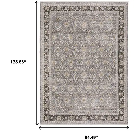 Gray And Blue Oriental Distressed Area Rug With Fringe Photo 3