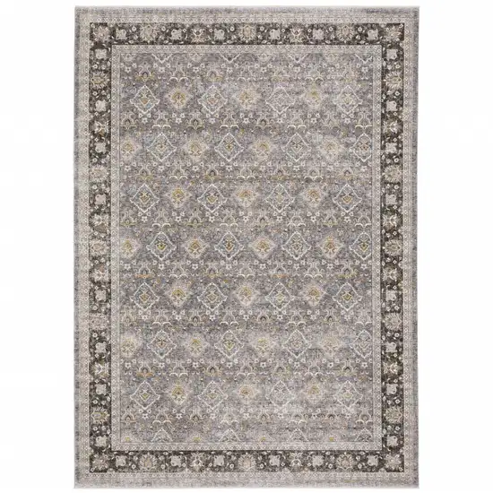 Grey And Blue Oriental Power Loom Stain Resistant Area Rug With Fringe Photo 2