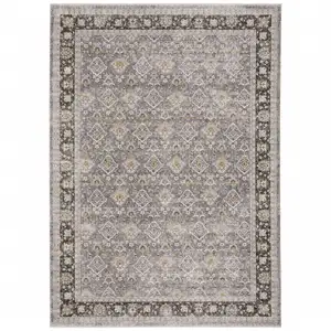 Photo of Grey And Blue Oriental Power Loom Stain Resistant Area Rug With Fringe