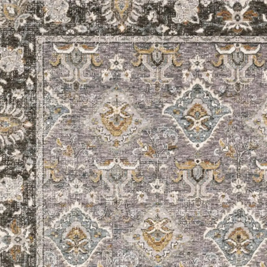 Grey And Blue Oriental Power Loom Stain Resistant Area Rug With Fringe Photo 7