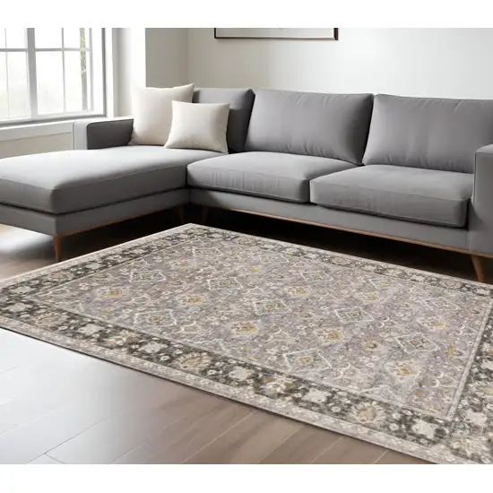 Grey And Blue Oriental Power Loom Stain Resistant Area Rug With Fringe Photo 1