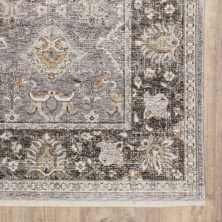 Grey And Blue Oriental Power Loom Stain Resistant Area Rug With Fringe Photo 6