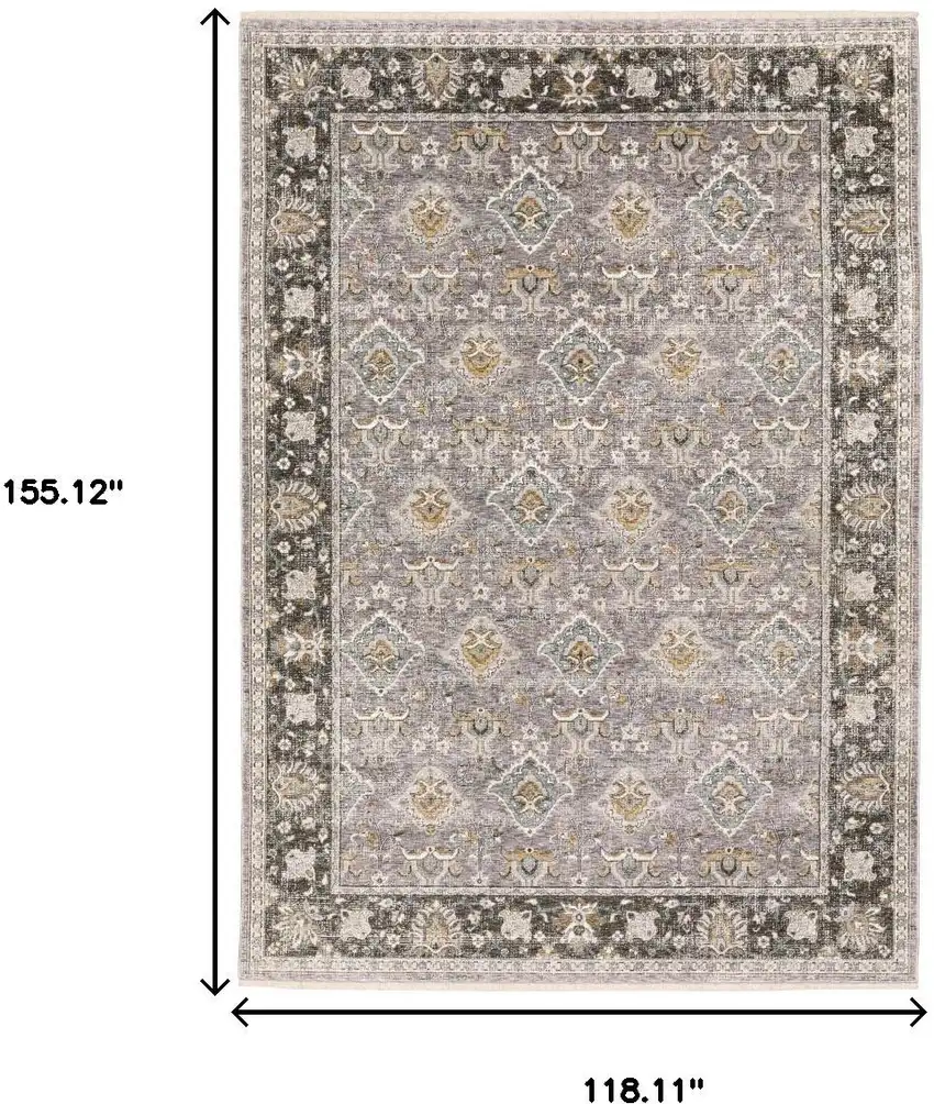 Grey And Blue Oriental Power Loom Stain Resistant Area Rug With Fringe Photo 3