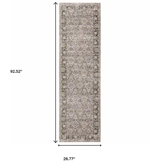 Grey And Blue Oriental Power Loom Stain Resistant Runner Rug With Fringe Photo 10