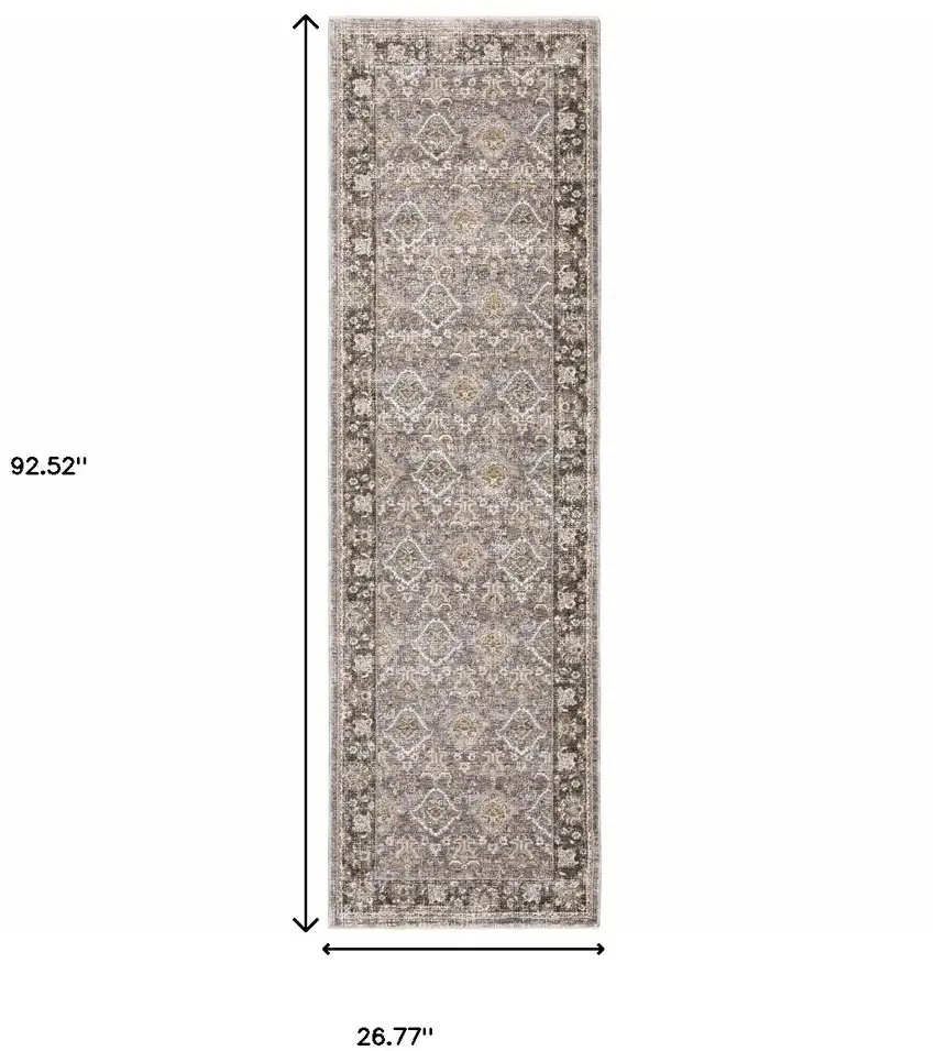 Grey And Blue Oriental Power Loom Stain Resistant Runner Rug With Fringe Photo 10