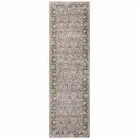 Photo of Grey And Blue Oriental Power Loom Stain Resistant Runner Rug With Fringe
