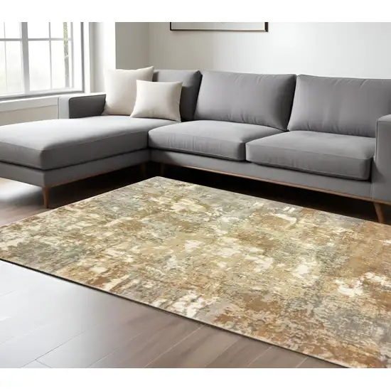 Grey And Brown Abstract Hand Loomed Stain Resistant Area Rug Photo 1