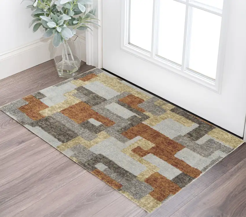 Grey And Brown Geometric Area Rug Photo 1