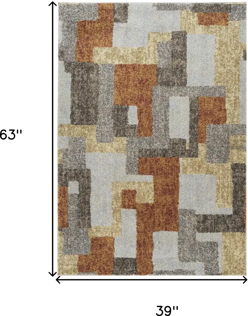 Grey And Brown Geometric Area Rug Photo 7