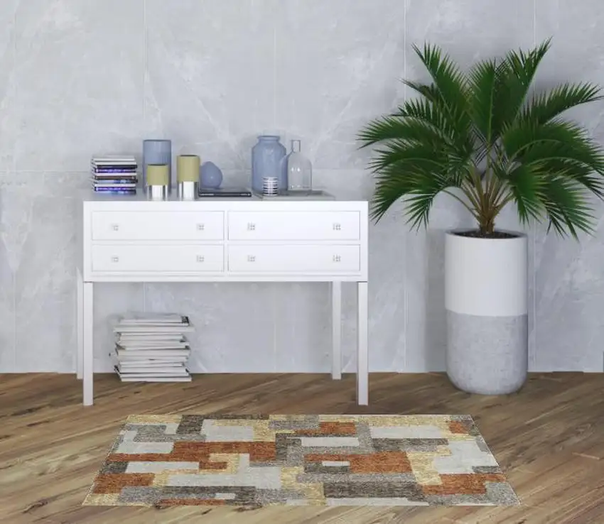 Grey And Brown Geometric Area Rug Photo 2
