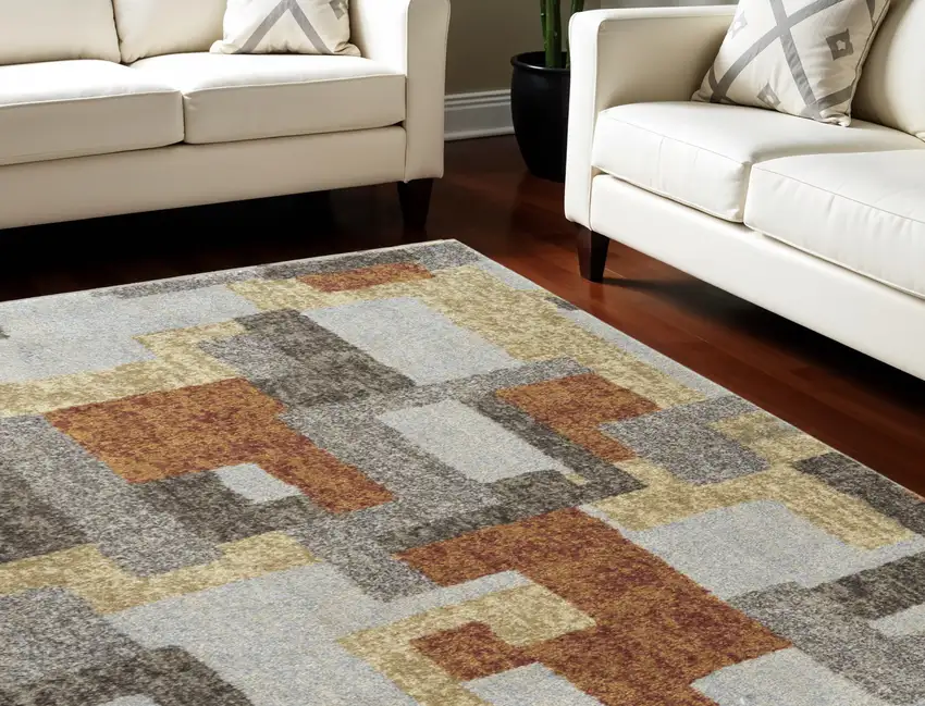 Grey And Brown Geometric Area Rug Photo 1
