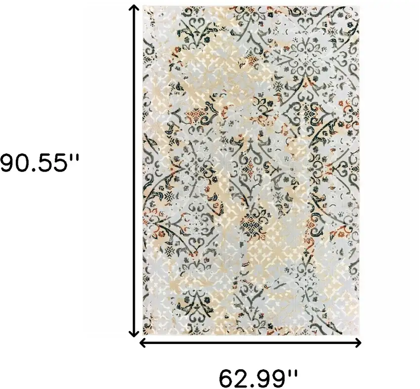 Grey And Gold Abstract Power Loom Stain Resistant Area Rug Photo 7
