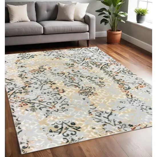 Grey And Gold Abstract Power Loom Stain Resistant Area Rug Photo 1