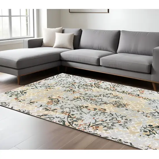 Gray And Gold Abstract Distressed Area Rug Photo 1