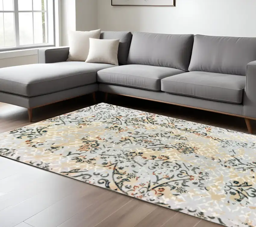 Grey And Gold Abstract Power Loom Stain Resistant Area Rug Photo 1