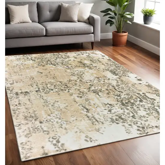 Grey And Gold Abstract Power Loom Stain Resistant Area Rug Photo 1