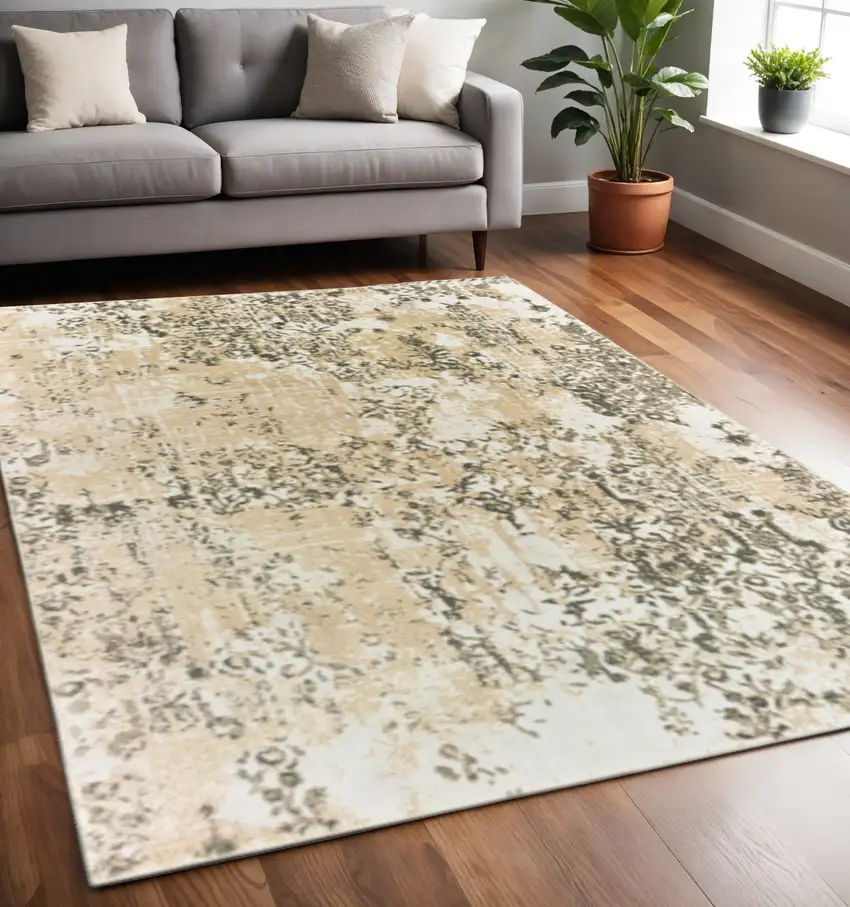 Grey And Gold Abstract Power Loom Stain Resistant Area Rug Photo 1