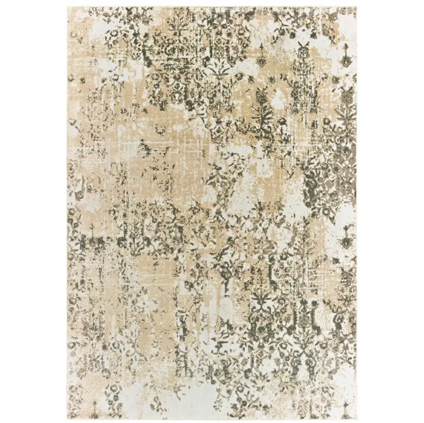 Grey And Gold Abstract Power Loom Stain Resistant Area Rug Photo 2