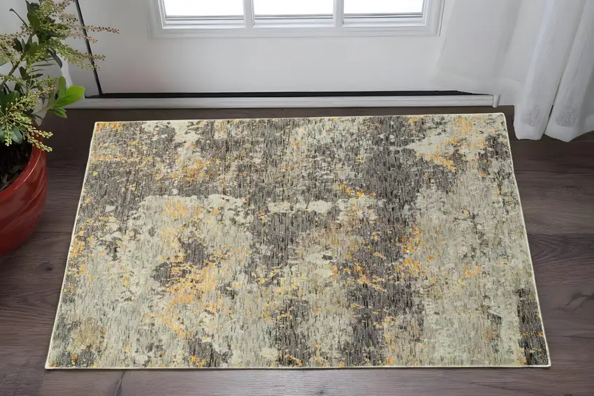 Gray and Ivory Abstract Power Loom Area Rug Photo 1