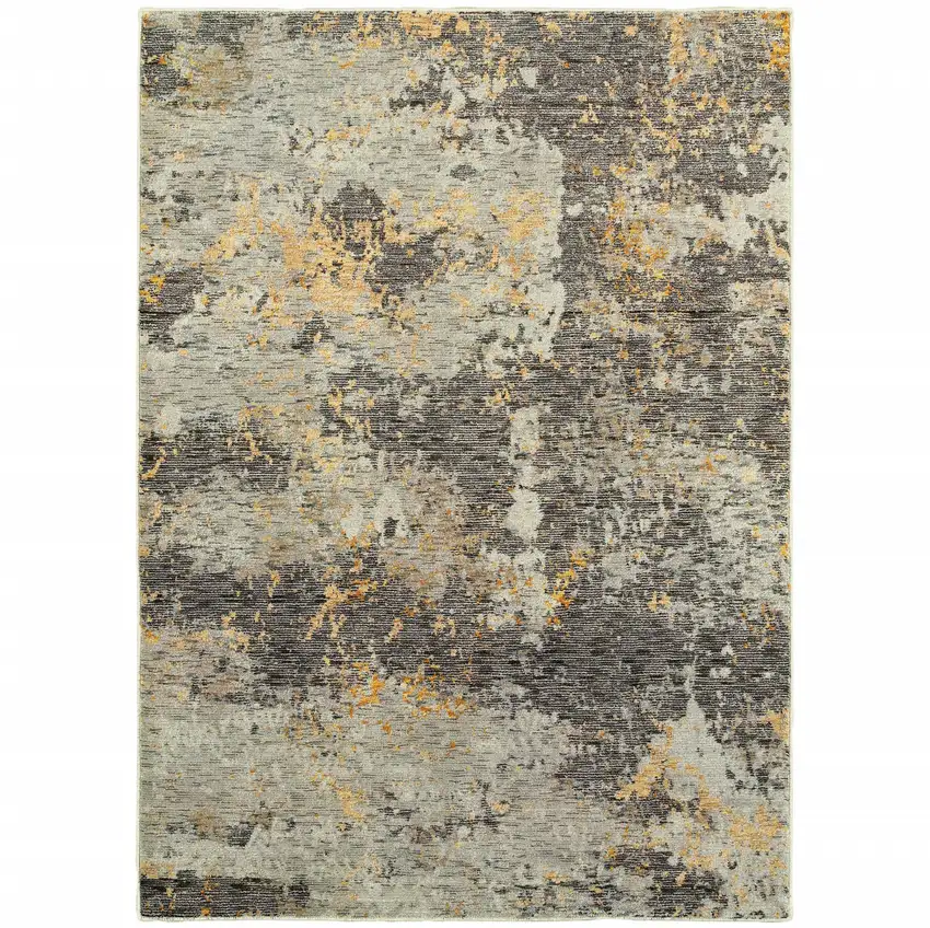 Grey And Gold Abstract Power Loom Stain Resistant Area Rug Photo 1
