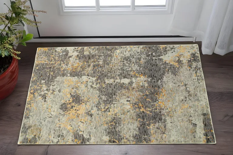 Grey And Gold Abstract Power Loom Stain Resistant Area Rug Photo 5