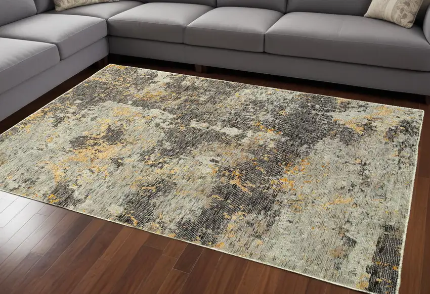 Gray and Ivory Abstract Power Loom Area Rug Photo 1