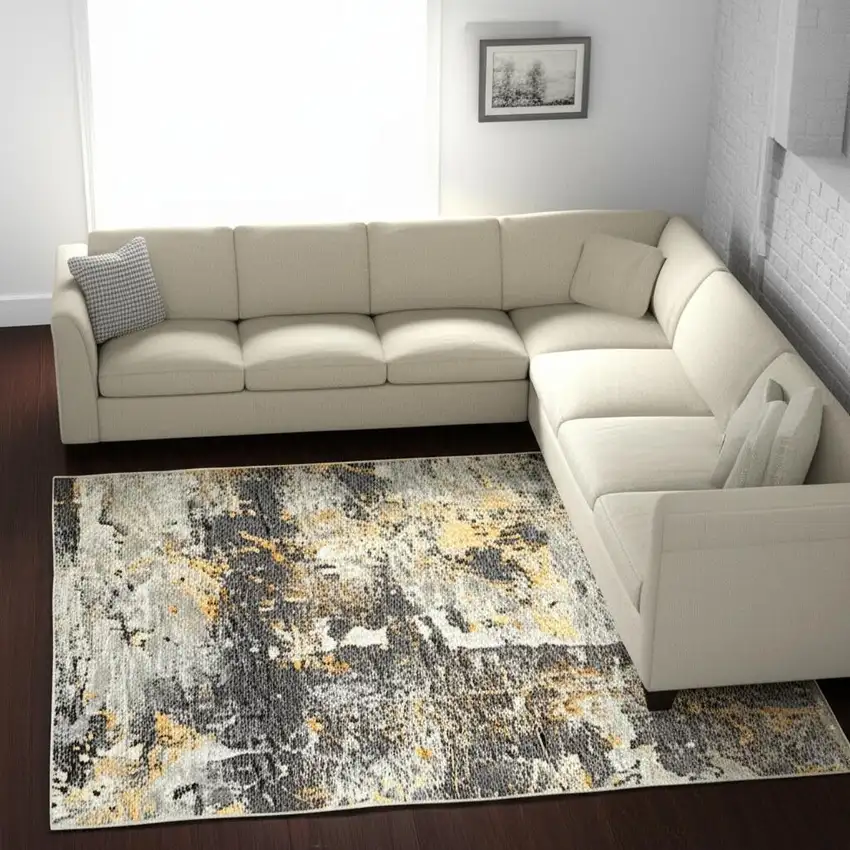 Gray and Ivory Abstract Power Loom Area Rug Photo 1