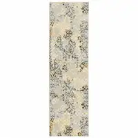 Photo of Grey And Gold Abstract Power Loom Stain Resistant Runner Rug