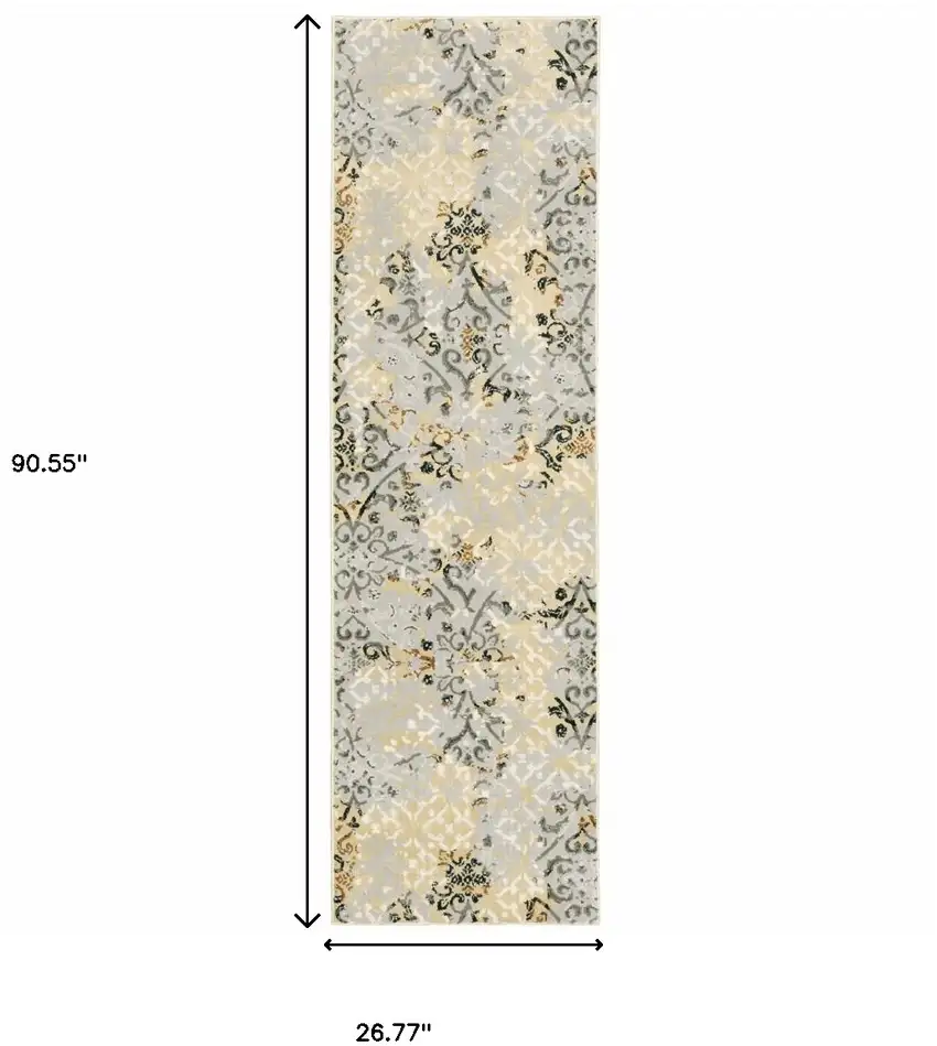 Grey And Gold Abstract Power Loom Stain Resistant Runner Rug Photo 6