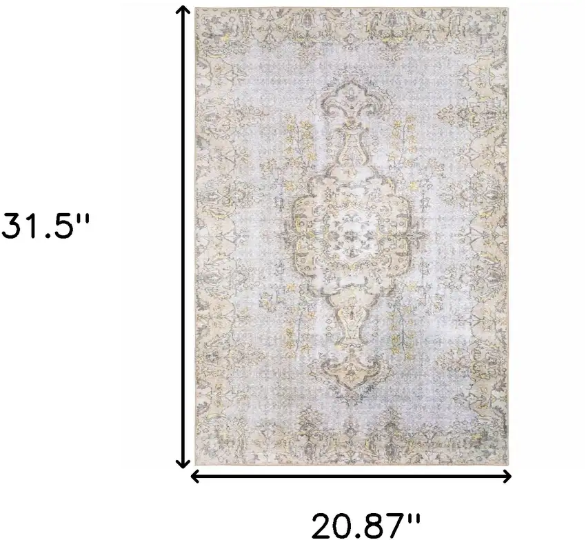 Grey And Gold Oriental Power Loom Stain Resistant Area Rug Photo 6