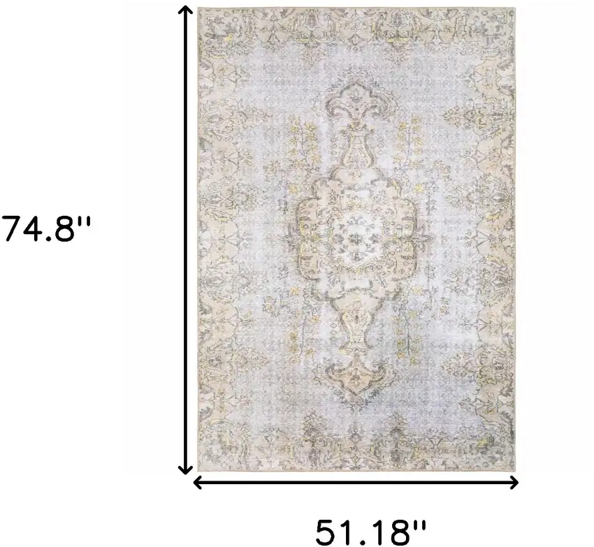 Grey And Gold Oriental Power Loom Stain Resistant Area Rug Photo 6