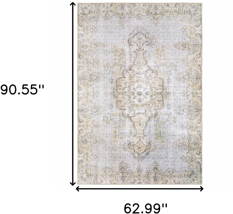 Grey And Gold Oriental Power Loom Stain Resistant Area Rug Photo 5
